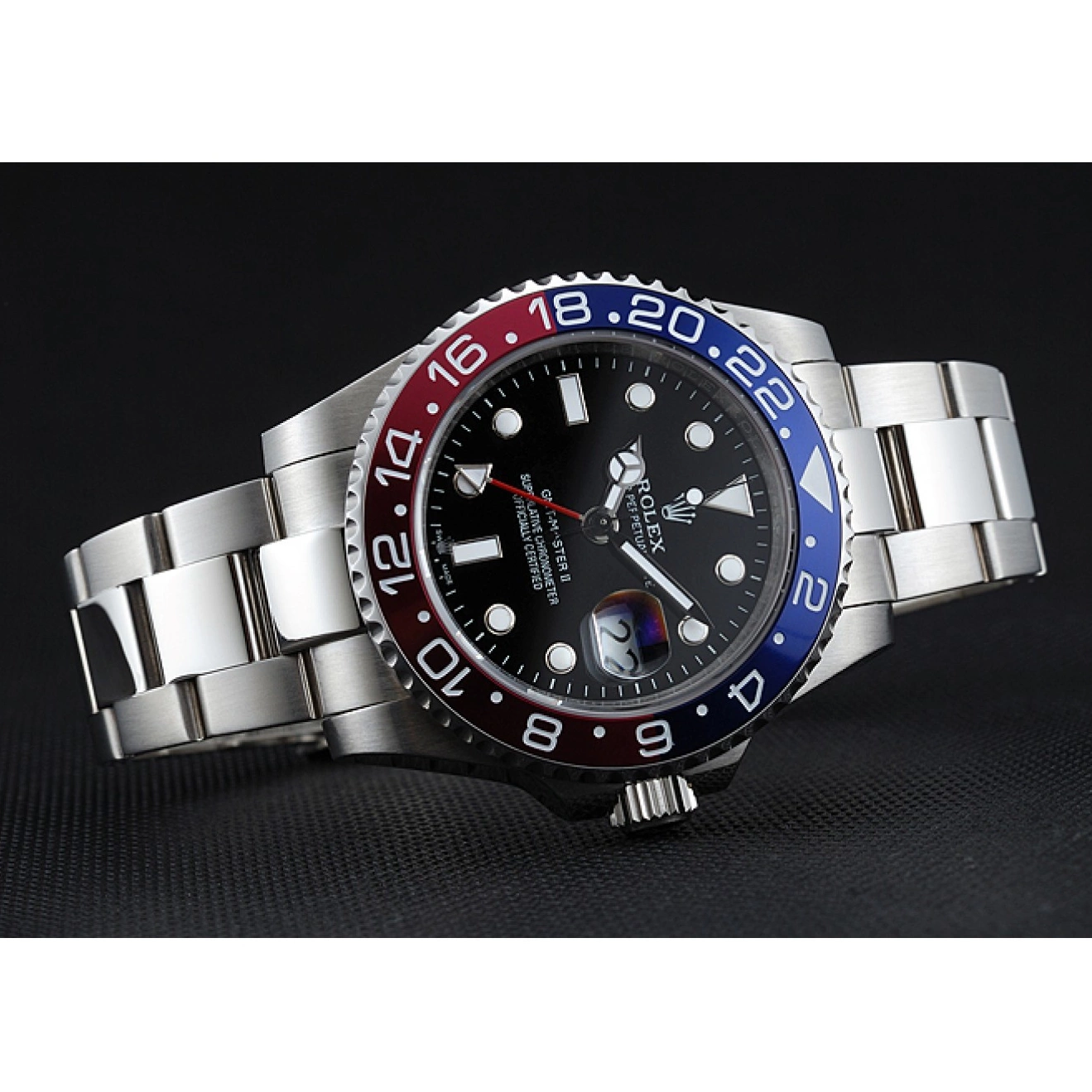Rolex aaa copy Blue Rose Bezel Dial Red Rolex GMT Black Watch II Master 0518